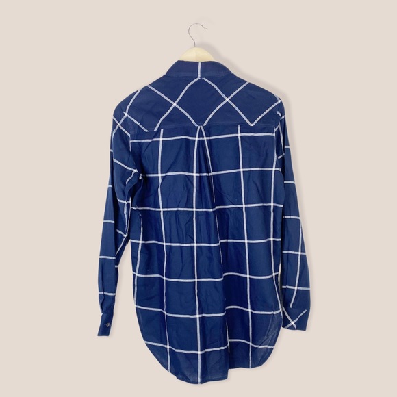 Athleta Brand Plaid Pullover Blouse Sz S Navy - Picture 4 of 4